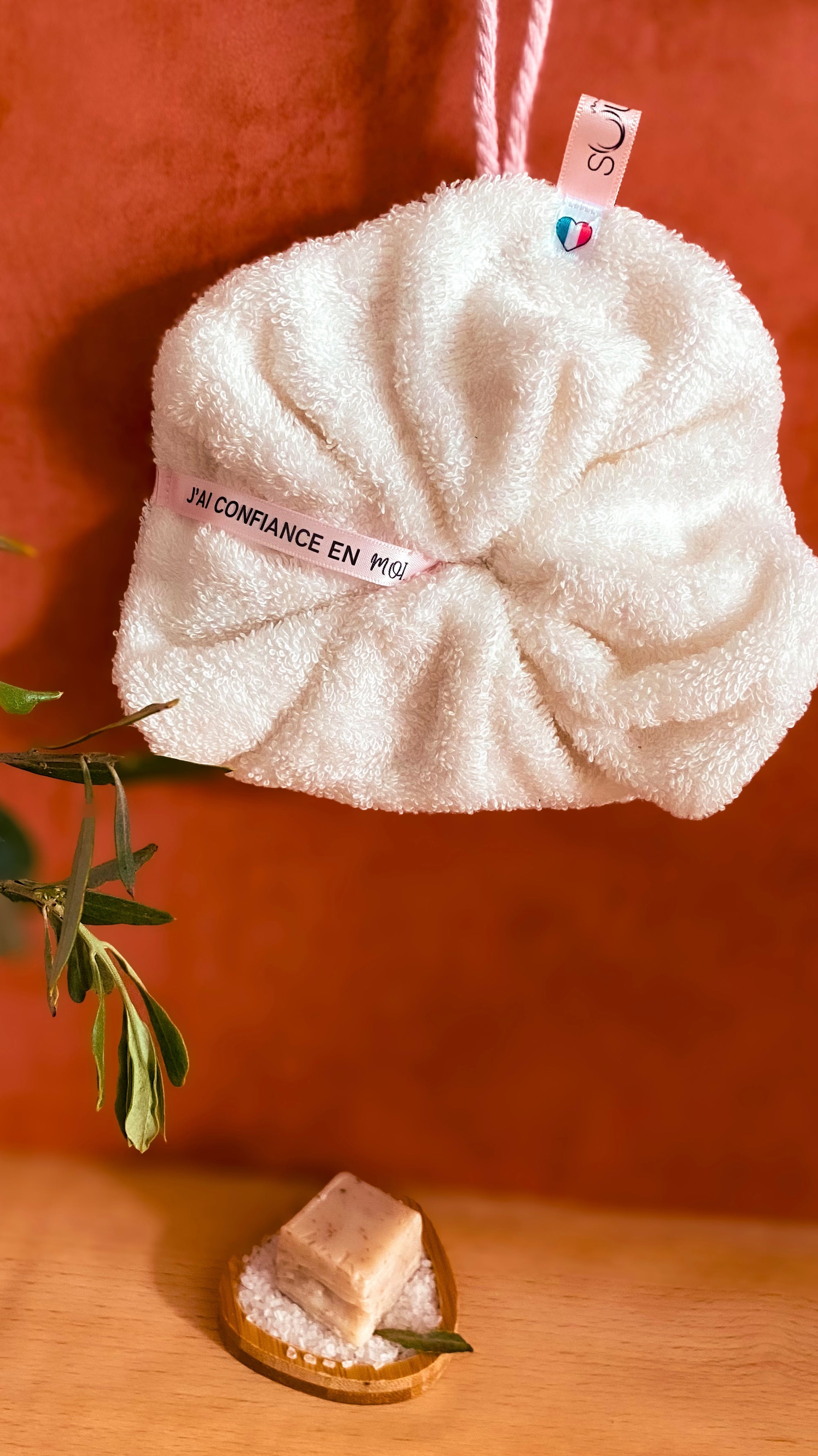 Fleur de douche lavable à message positif - Eponge de coton