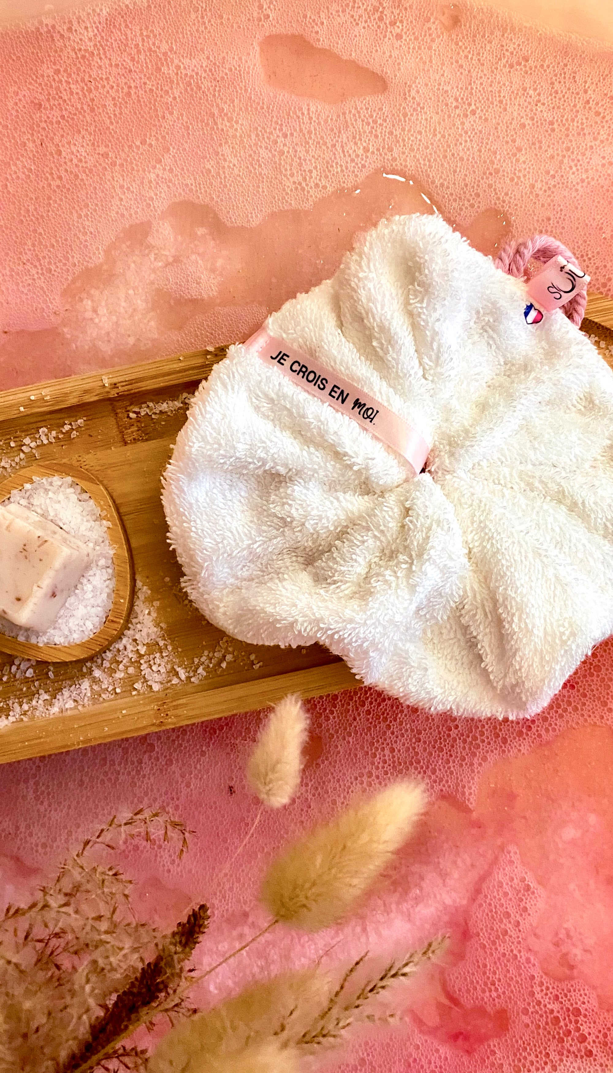 Fleur de douche lavable à message positif - Eponge de coton