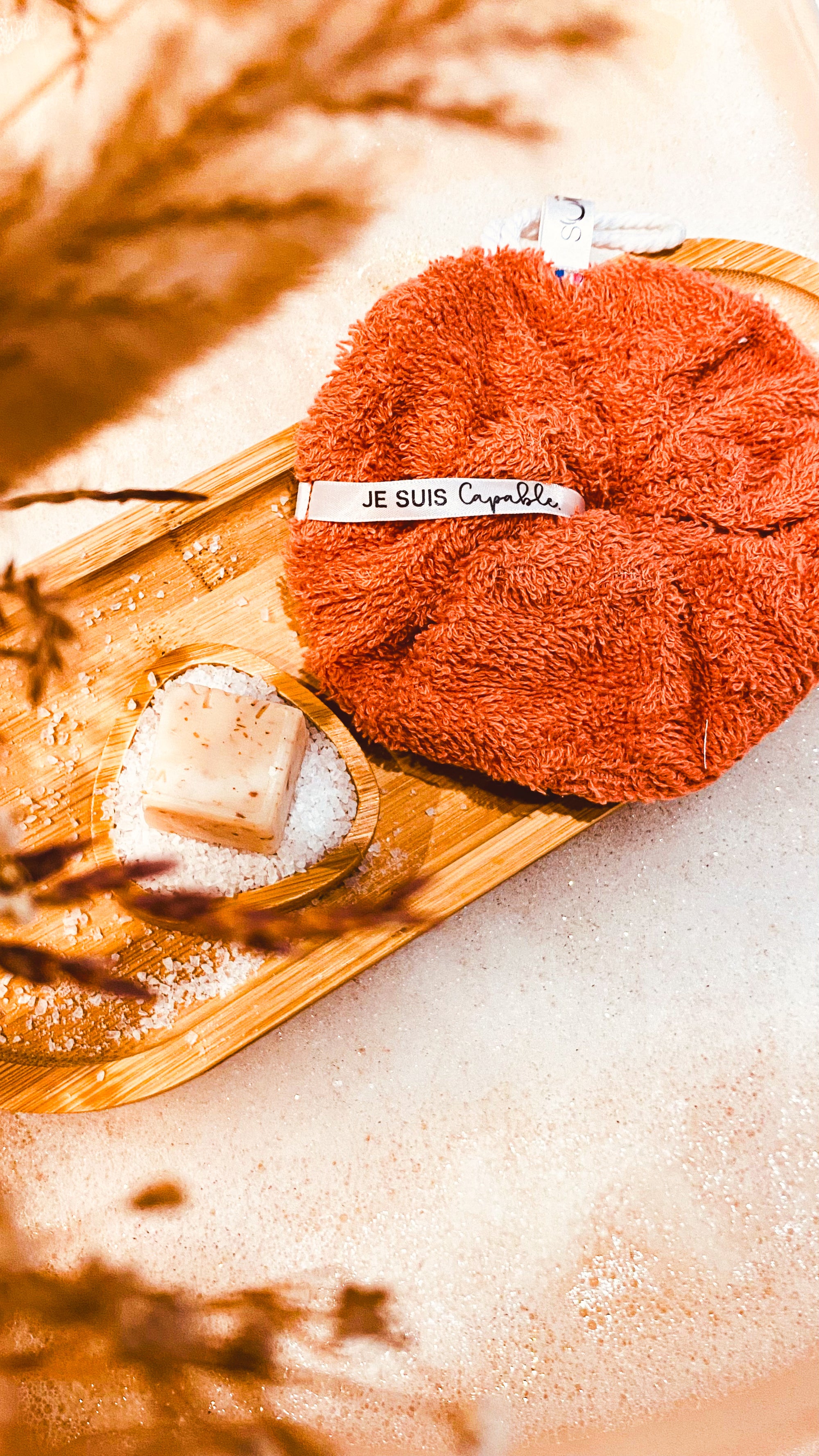 Fleur de douche lavable à message positif - Eponge de coton