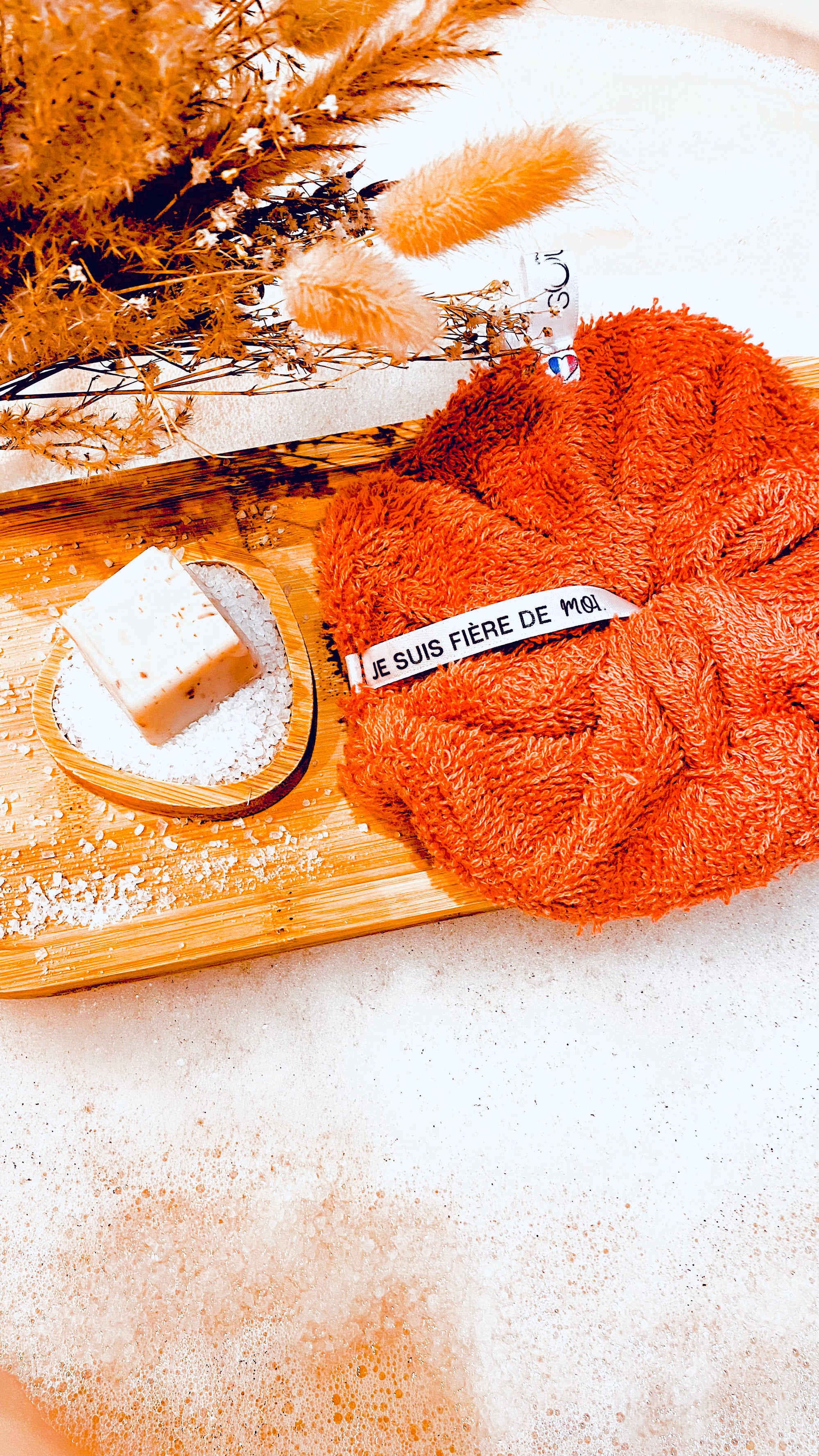 Fleur de douche lavable à message positif - Eponge de coton